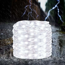  100 Ledes napelemes dekorációs fényfüzér 12 méter, hideg fehér kültéri izzósor