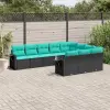  10 db fekete polyrattan kerti kanapégarnitúra párnákkal