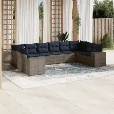  10 db szürke polyrattan kerti kanapégarnitúra párnákkal kerti bútor