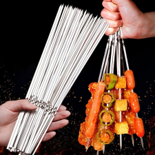 10 db Újrafelhasználható rozsdamentes acél BBQ nyárs kerti sütés és főzés