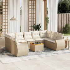 10 részes bézs polyrattan kerti ülőgarnitúra párnával kerti bútor