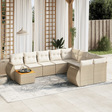 10 részes bézs polyrattan kerti ülőgarnitúra párnával kerti bútor
