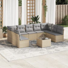 10 részes bézs polyrattan kerti ülőgarnitúra párnával kerti bútor