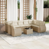 10 részes bézs polyrattan kerti ülőgarnitúra párnával
