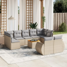  10 részes bézs polyrattan kerti ülőgarnitúra párnával kerti bútor