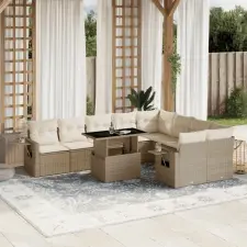  10 részes bézs polyrattan kerti ülőgarnitúra párnával kerti bútor