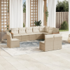  10 részes bézs polyrattan kerti ülőgarnitúra párnával