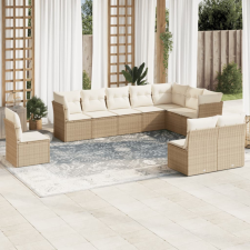 10 részes bézs polyrattan kerti ülőgarnitúra párnával kerti bútor