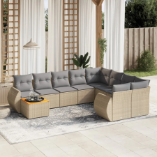  10 részes bézs polyrattan kerti ülőgarnitúra párnával kerti bútor