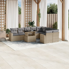  10 részes bézs polyrattan kerti ülőgarnitúra párnával kerti bútor