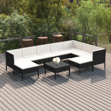 10 részes fekete polyrattan kerti ülőgarnitúra párnákkal kerti bútor