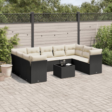  10 részes fekete polyrattan kerti ülőgarnitúra párnákkal kerti bútor