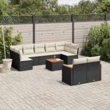  10 részes fekete polyrattan kerti ülőgarnitúra párnákkal kerti bútor