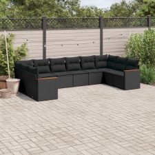 10 részes fekete polyrattan kerti ülőgarnitúra párnákkal kerti bútor