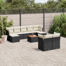 10 részes fekete polyrattan kerti ülőgarnitúra párnákkal kerti bútor