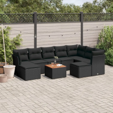  10 részes fekete polyrattan kerti ülőgarnitúra párnákkal kerti bútor