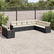  10 részes fekete polyrattan kerti ülőgarnitúra párnákkal kerti bútor