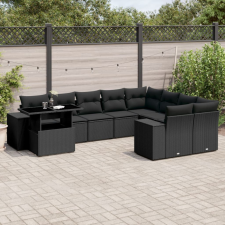  10 részes fekete polyrattan kerti ülőgarnitúra párnákkal kerti bútor