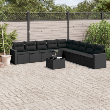 10 részes fekete polyrattan kerti ülőgarnitúra párnákkal kerti bútor