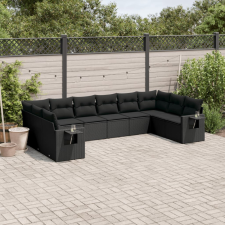  10 részes fekete polyrattan kerti ülőgarnitúra párnákkal kerti bútor