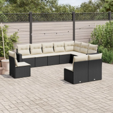  10 részes fekete polyrattan kerti ülőgarnitúra párnákkal kerti bútor