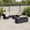  10 részes fekete polyrattan kerti ülőgarnitúra párnákkal