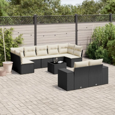  10 részes fekete polyrattan kerti ülőgarnitúra párnákkal kerti bútor