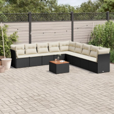  10 részes fekete polyrattan kerti ülőgarnitúra párnákkal kerti bútor