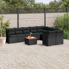  10 részes fekete polyrattan kerti ülőgarnitúra párnákkal kerti bútor