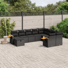  10 részes fekete polyrattan kerti ülőgarnitúra párnákkal kerti bútor