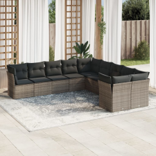 10 részes szürke polyrattan kerti ülőgarnitúra párnákkal kerti bútor
