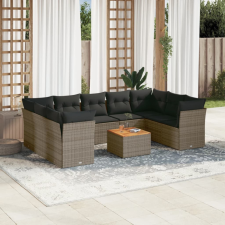 10 részes szürke polyrattan kerti ülőgarnitúra párnákkal kerti bútor