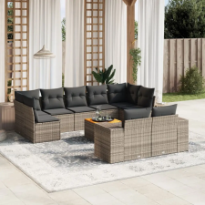  10 részes szürke polyrattan kerti ülőgarnitúra párnákkal kerti bútor