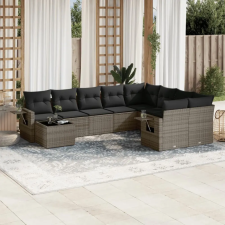  10 részes szürke polyrattan kerti ülőgarnitúra párnákkal kerti bútor