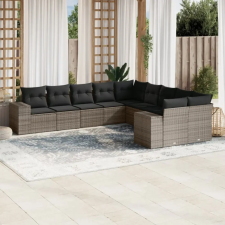  10 részes szürke polyrattan kerti ülőgarnitúra párnákkal kerti bútor