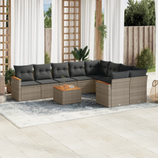 10 részes szürke polyrattan kerti ülőgarnitúra párnákkal kerti bútor