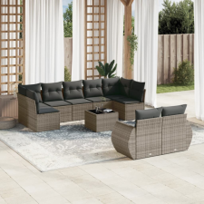 10 részes szürke polyrattan kerti ülőgarnitúra párnákkal kerti bútor