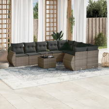 10 részes szürke polyrattan kerti ülőgarnitúra párnákkal kerti bútor