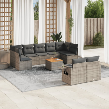  10 részes szürke polyrattan kerti ülőgarnitúra párnákkal kerti bútor