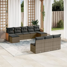  10 részes szürke polyrattan kerti ülőgarnitúra párnákkal kerti bútor
