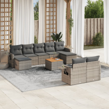 10 részes szürke polyrattan kerti ülőgarnitúra párnákkal kerti bútor