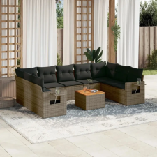 10 részes szürke polyrattan kerti ülőgarnitúra párnákkal kerti bútor