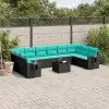  11 db fekete polyrattan kerti kanapégarnitúra párnákkal