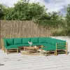  11 részes bambusz kerti ülőgarnitúra zöld párnákkal