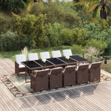  11 részes barna polyrattan kerti étkezőgarnitúra párnákkal kerti bútor