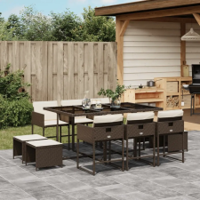  11 részes barna polyrattan kerti ülőgarnitúra párnákkal kerti bútor