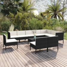  11 részes fekete polyrattan kerti ülőgarnitúra párnákkal kerti bútor