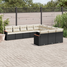  11 részes fekete polyrattan kerti ülőgarnitúra párnákkal kerti bútor