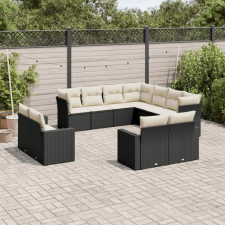 11 részes fekete polyrattan kerti ülőgarnitúra párnákkal kerti bútor