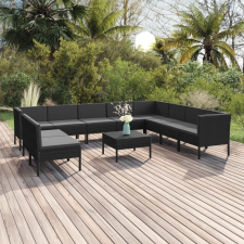 11 részes fekete polyrattan kerti ülőgarnitúra párnákkal kerti bútor